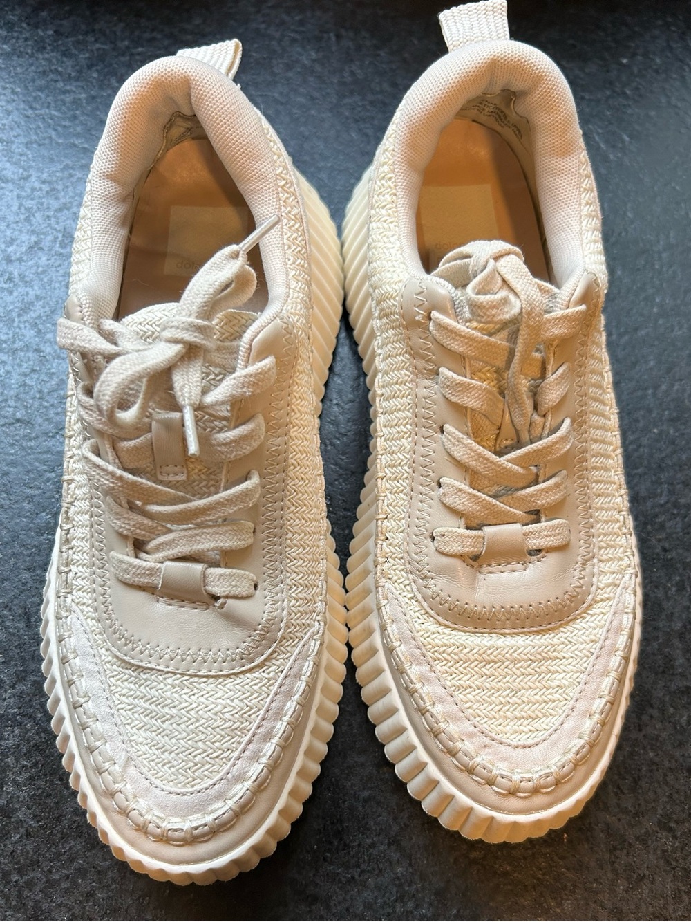 Dolce Vita Cream Woven Knit Lace-Up Sneakers